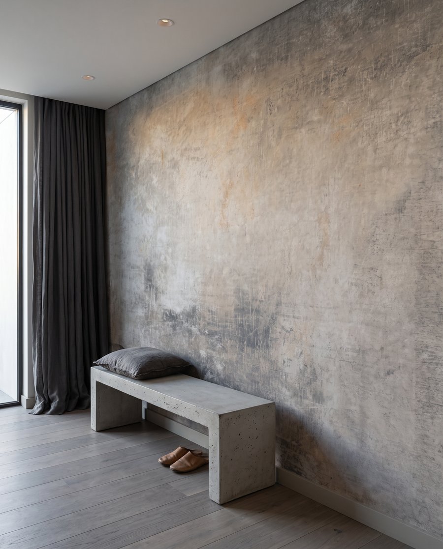 Verweerde verf in kleurwolken in een interieur