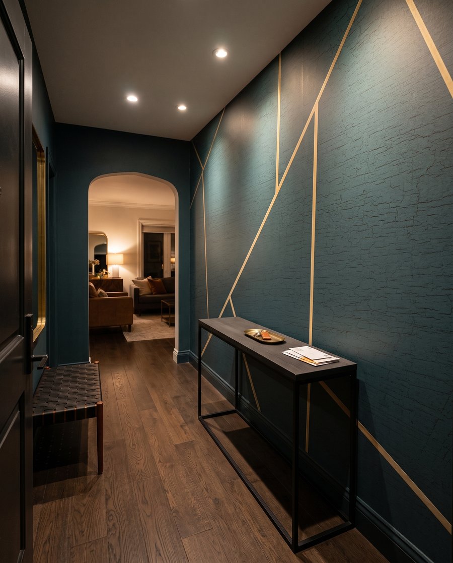Gouden lijnen op bosgroen — interieur 4