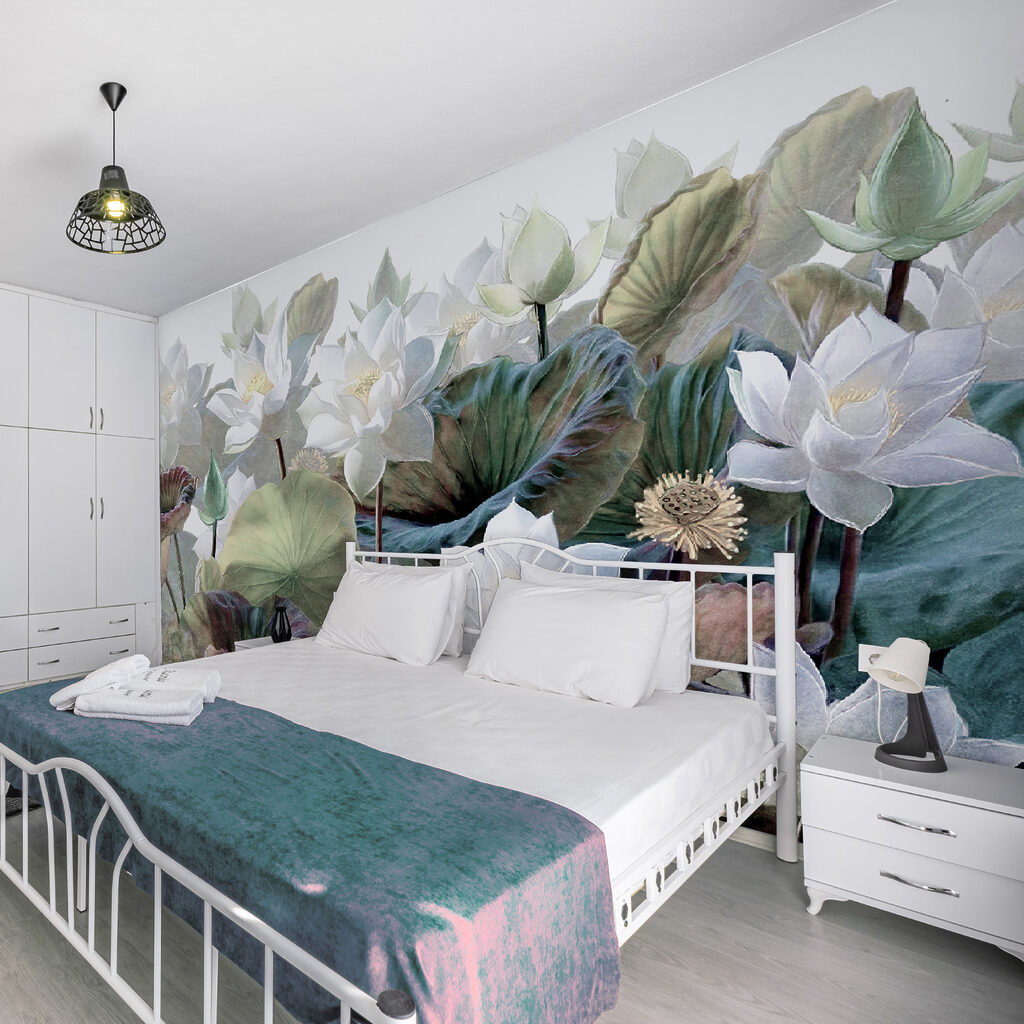 Groep witte bloemen en groene bladeren — interieur 3