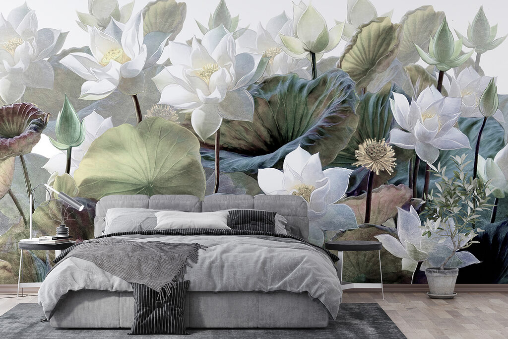 Groep witte bloemen en groene bladeren — interieur 2