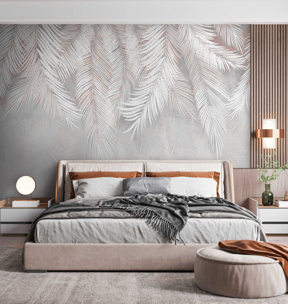 Witte bladeren op een grijze achtergrond — interieur 2