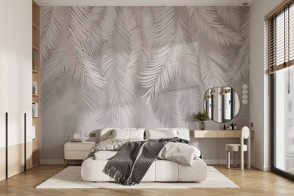 Witte bladeren op een grijze achtergrond — interieur 15