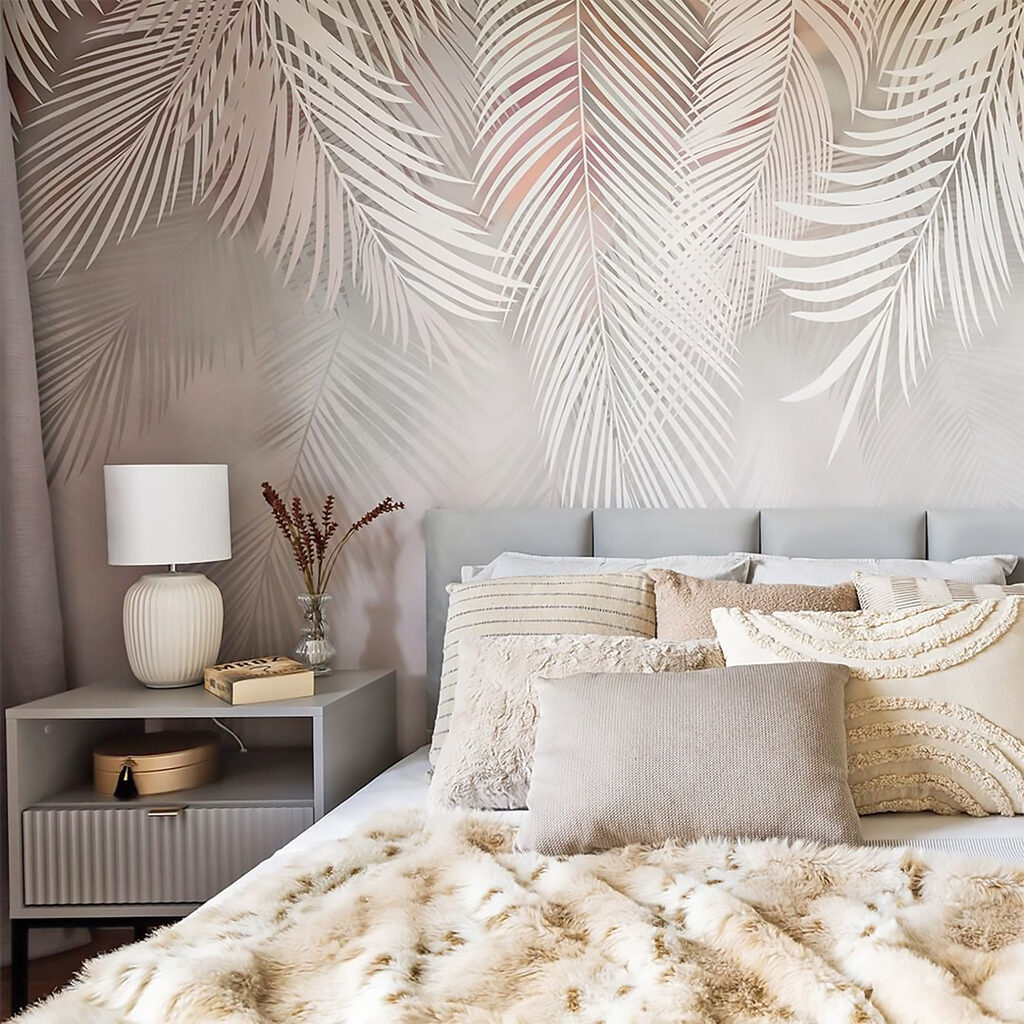 Witte bladeren op een grijze achtergrond — interieur 5