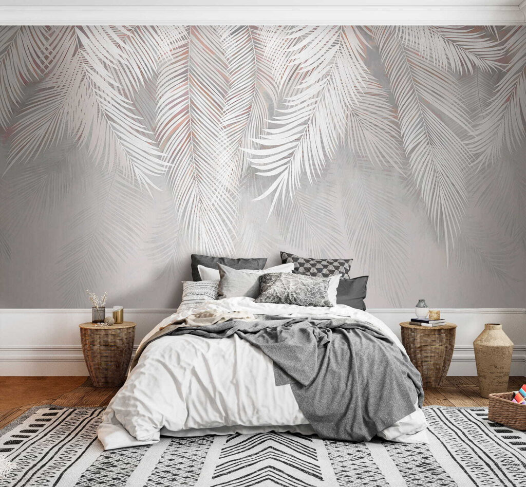 Witte bladeren op een grijze achtergrond — interieur 4