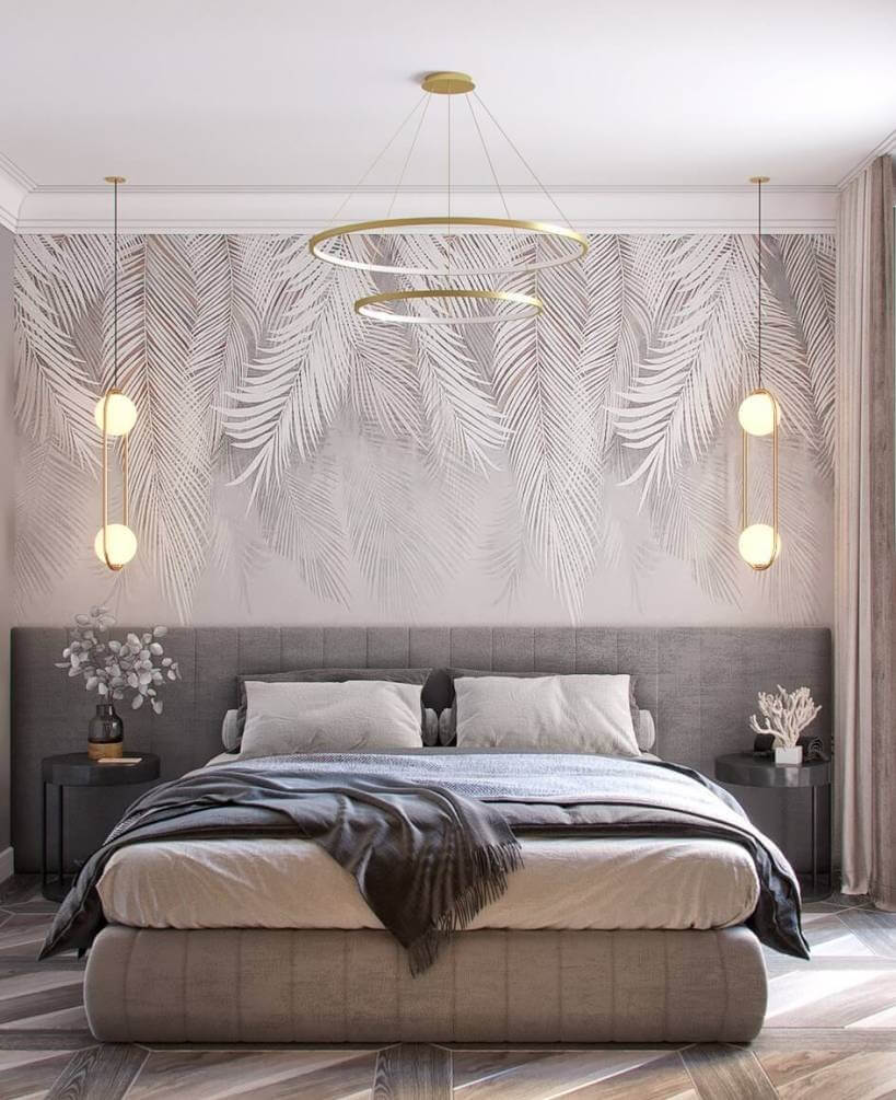 Witte bladeren op een grijze achtergrond in een interieur