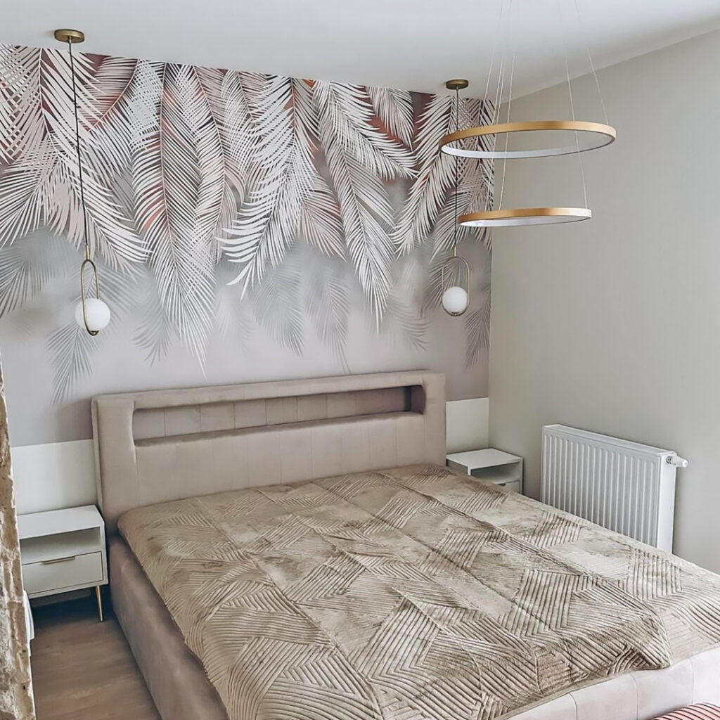 Witte bladeren op een grijze achtergrond — interieur 8