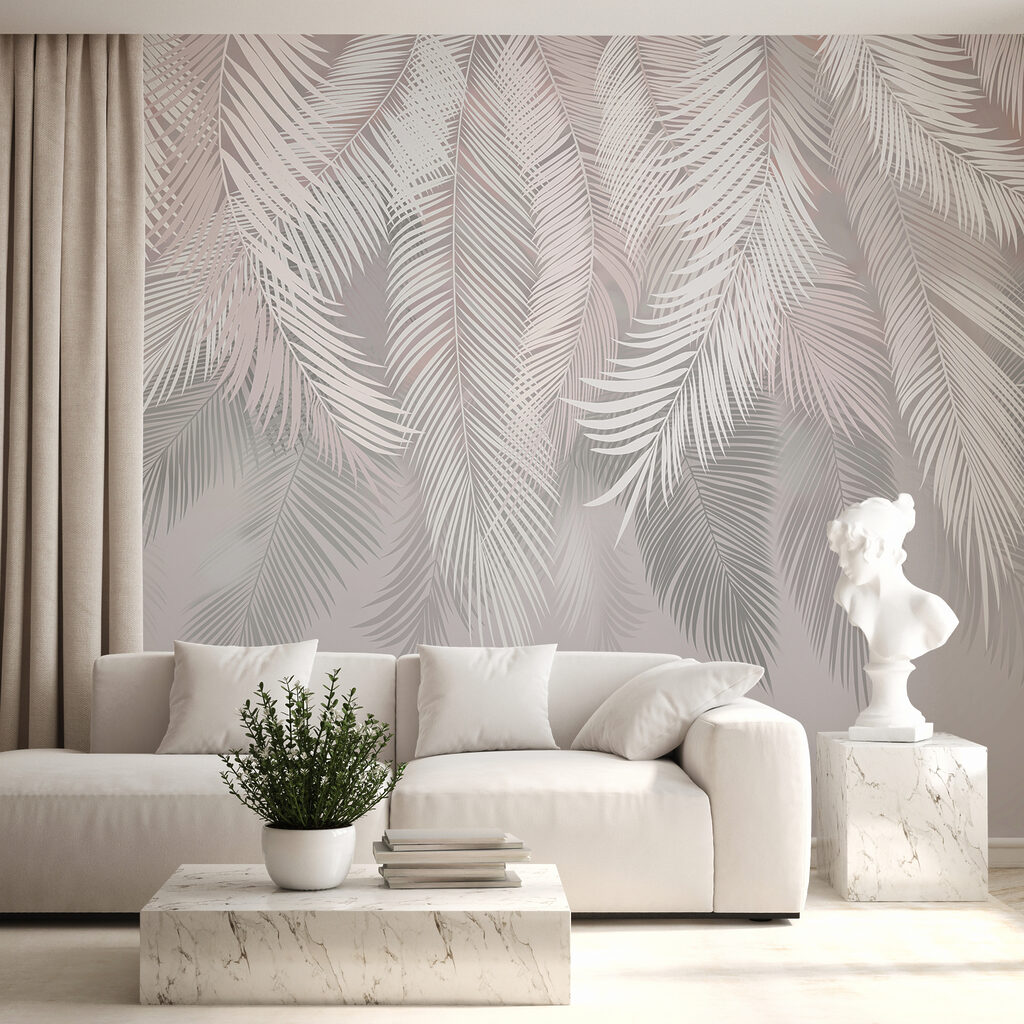 Witte bladeren op een grijze achtergrond — interieur 14
