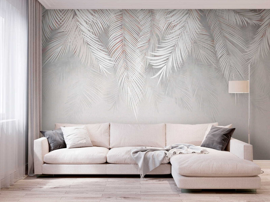 Witte bladeren op een grijze achtergrond — interieur 9