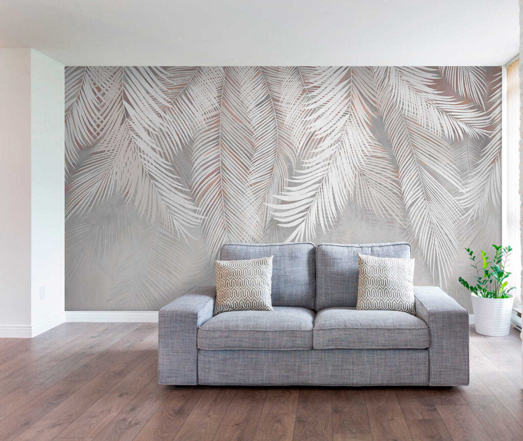 Witte bladeren op een grijze achtergrond — interieur 10