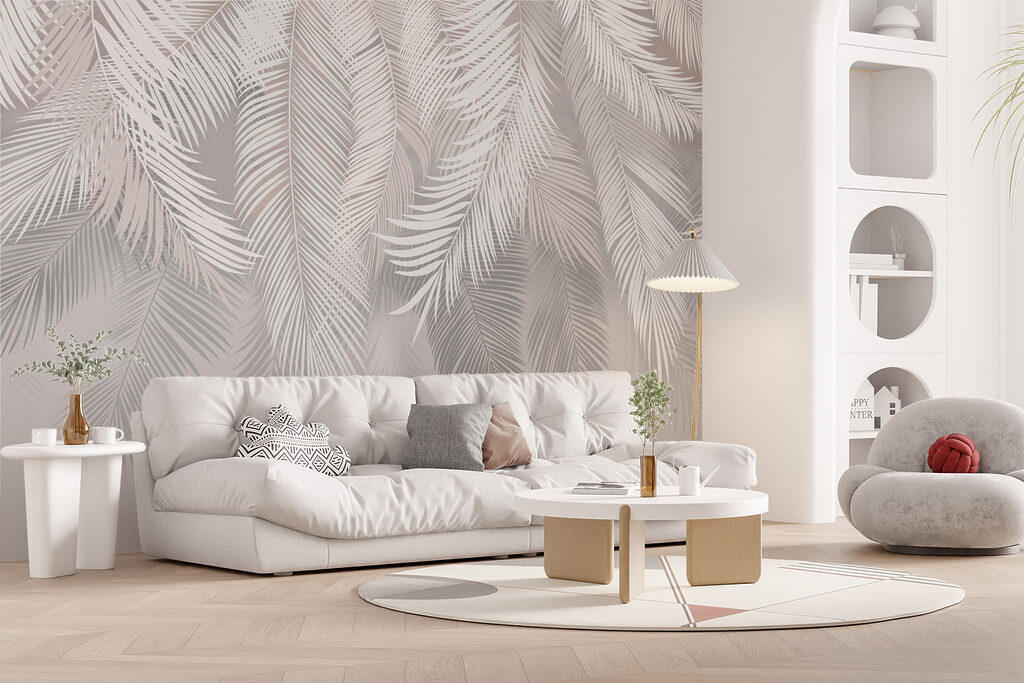 Witte bladeren op een grijze achtergrond — interieur 18