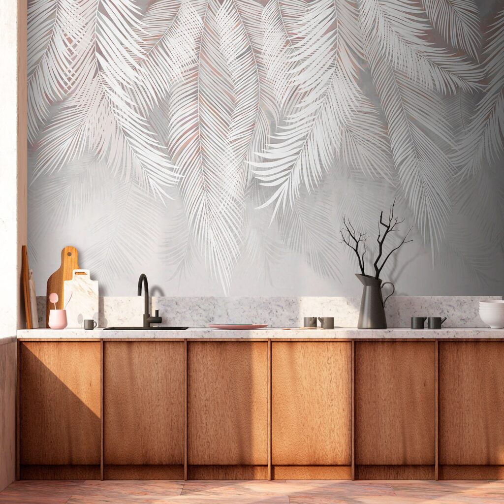 Witte bladeren op een grijze achtergrond — interieur 12