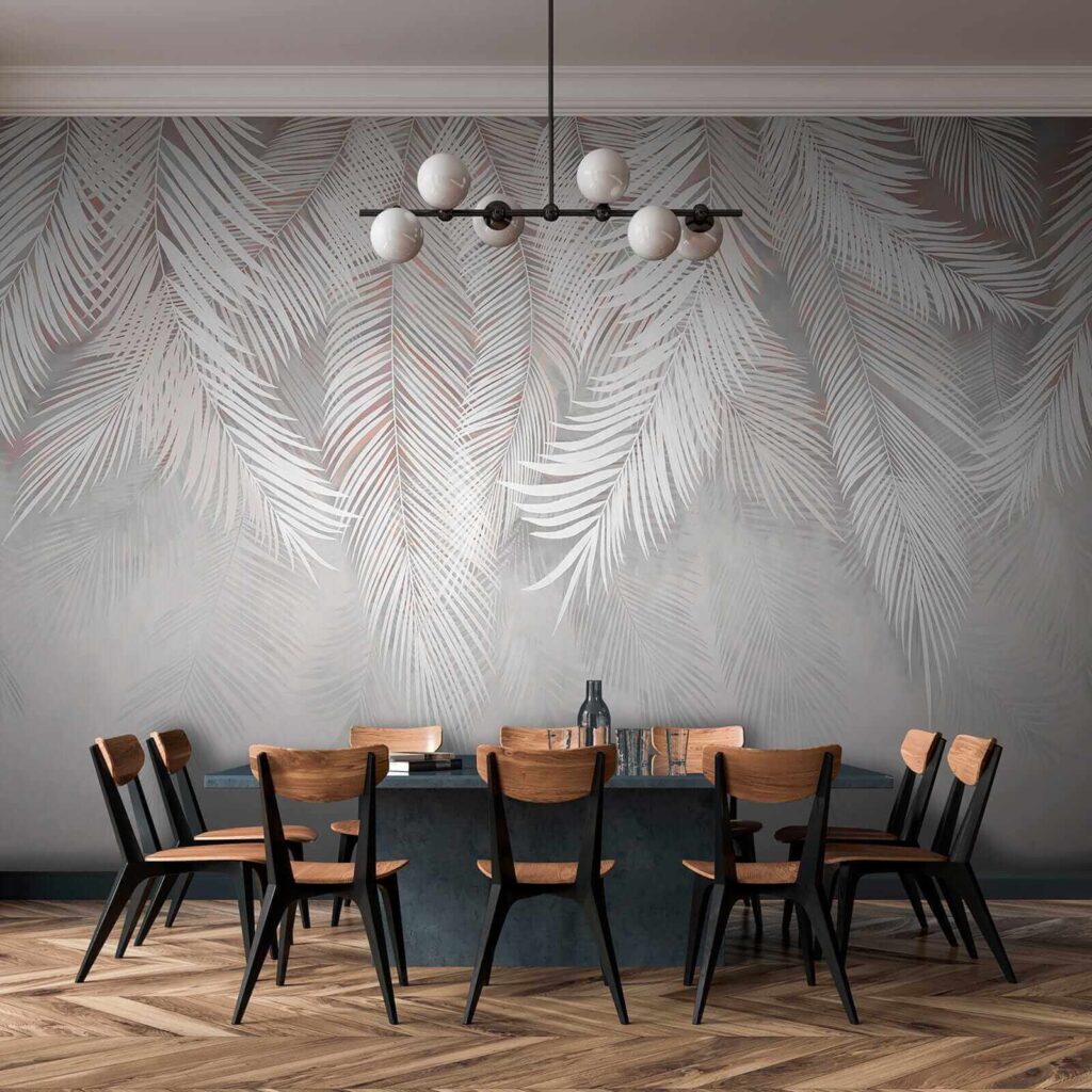 Witte bladeren op een grijze achtergrond — interieur 13