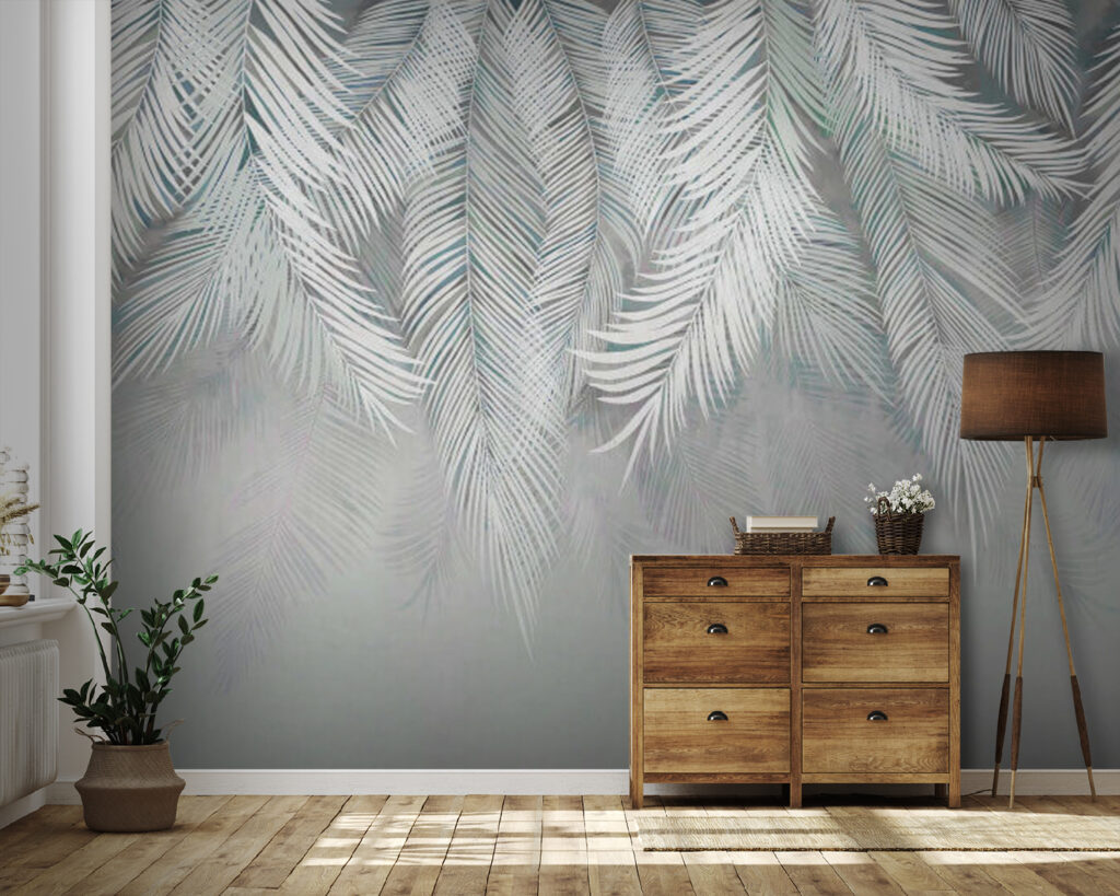 Witte bladeren op een witte achtergrond — interieur 1