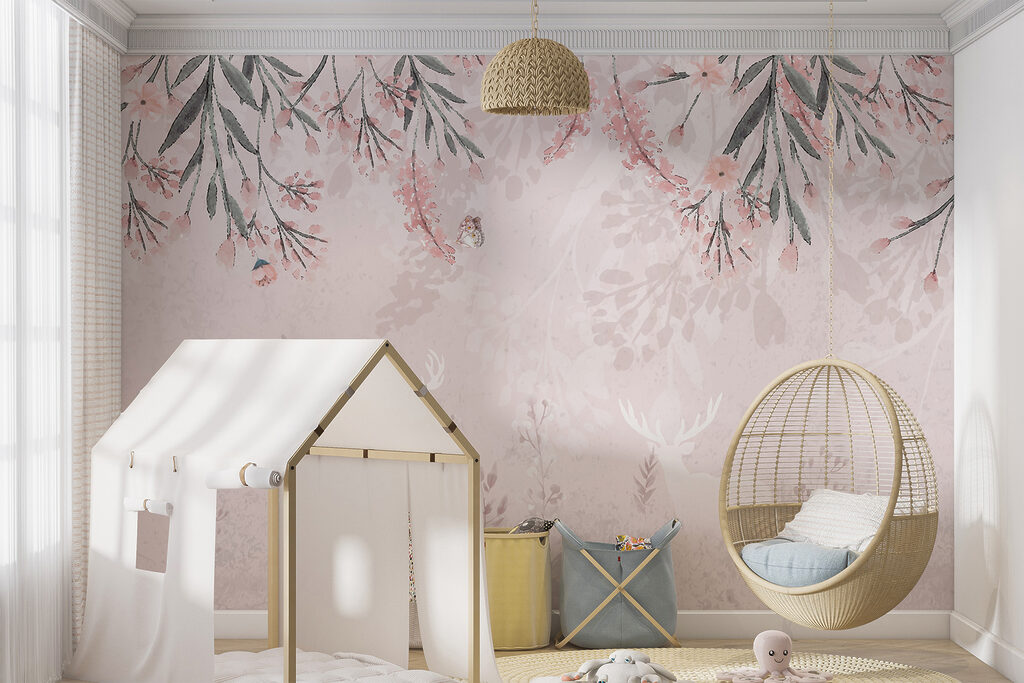 Hangend blad boven zachtroze — interieur 2