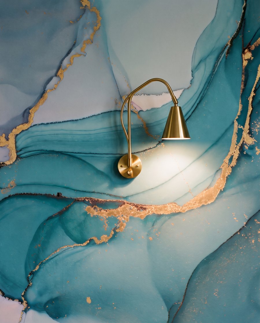 Zachtblauwe poelen met goud — detail