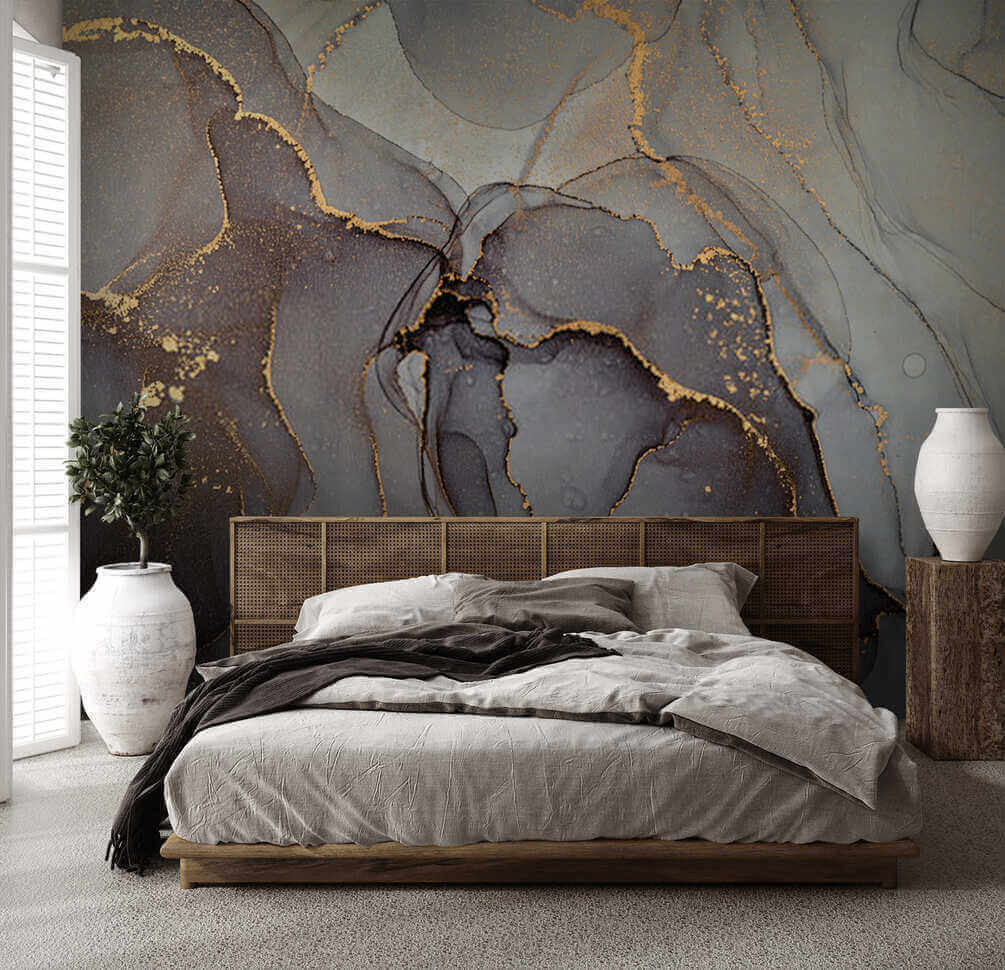 Diepe grijstinten met goudlijnen — interieur 1