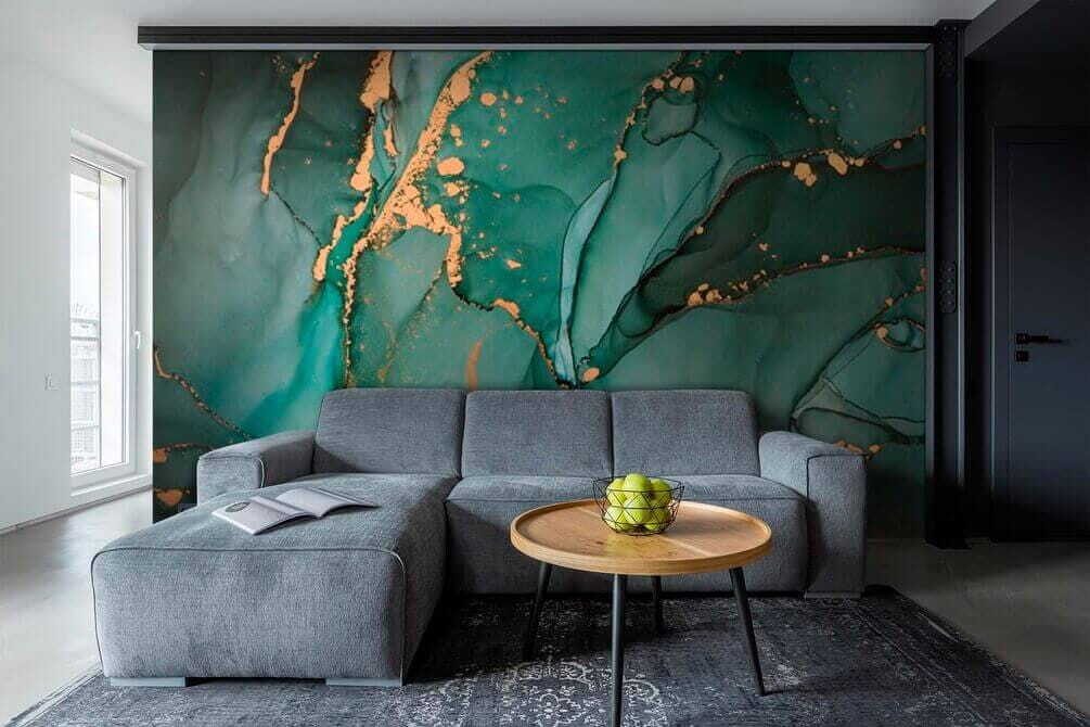Vloeiende blauwgroene patronen met kleuraccenten — interieur 2