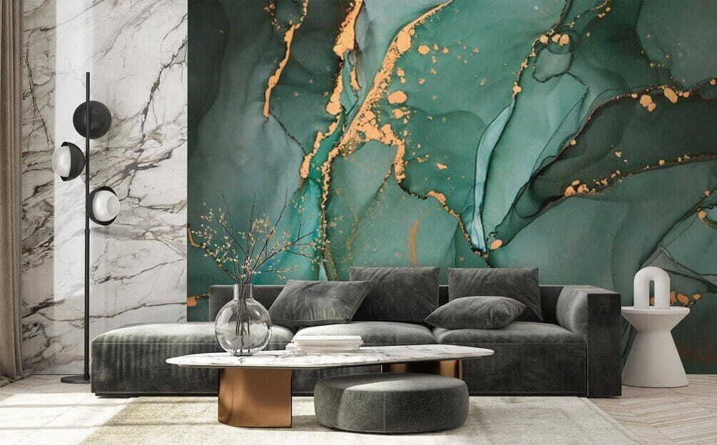 Vloeiende blauwgroene patronen met kleuraccenten — interieur 3