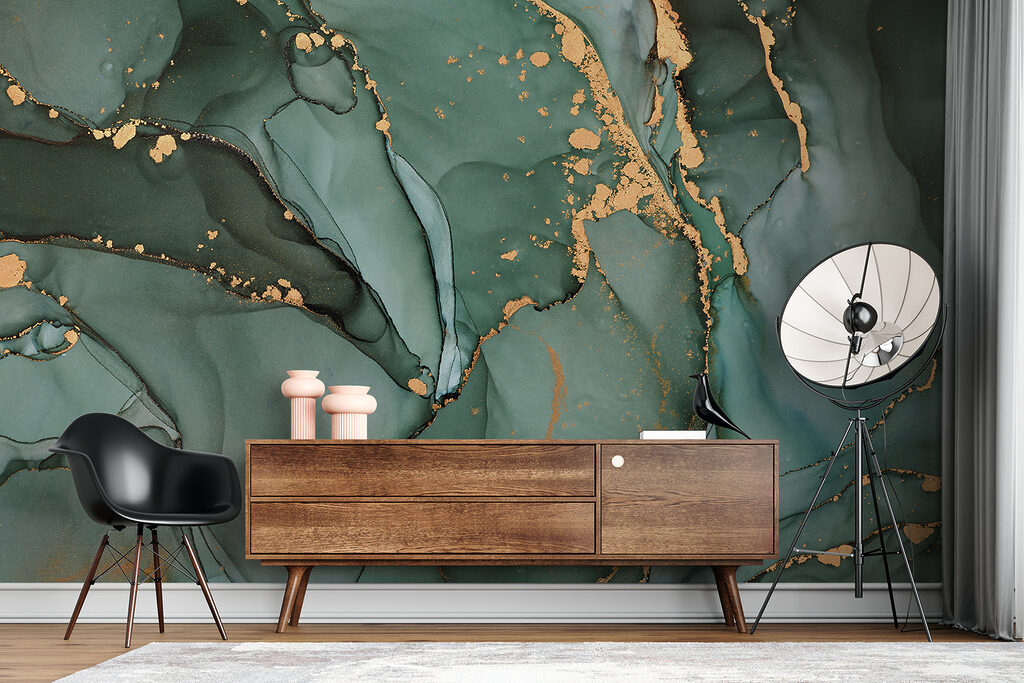 Vloeiende blauwgroene patronen met kleuraccenten — interieur 7
