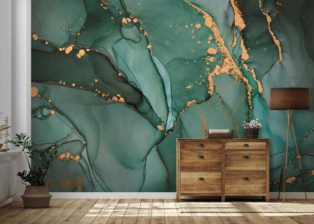 Vloeiende blauwgroene patronen met kleuraccenten — interieur 4