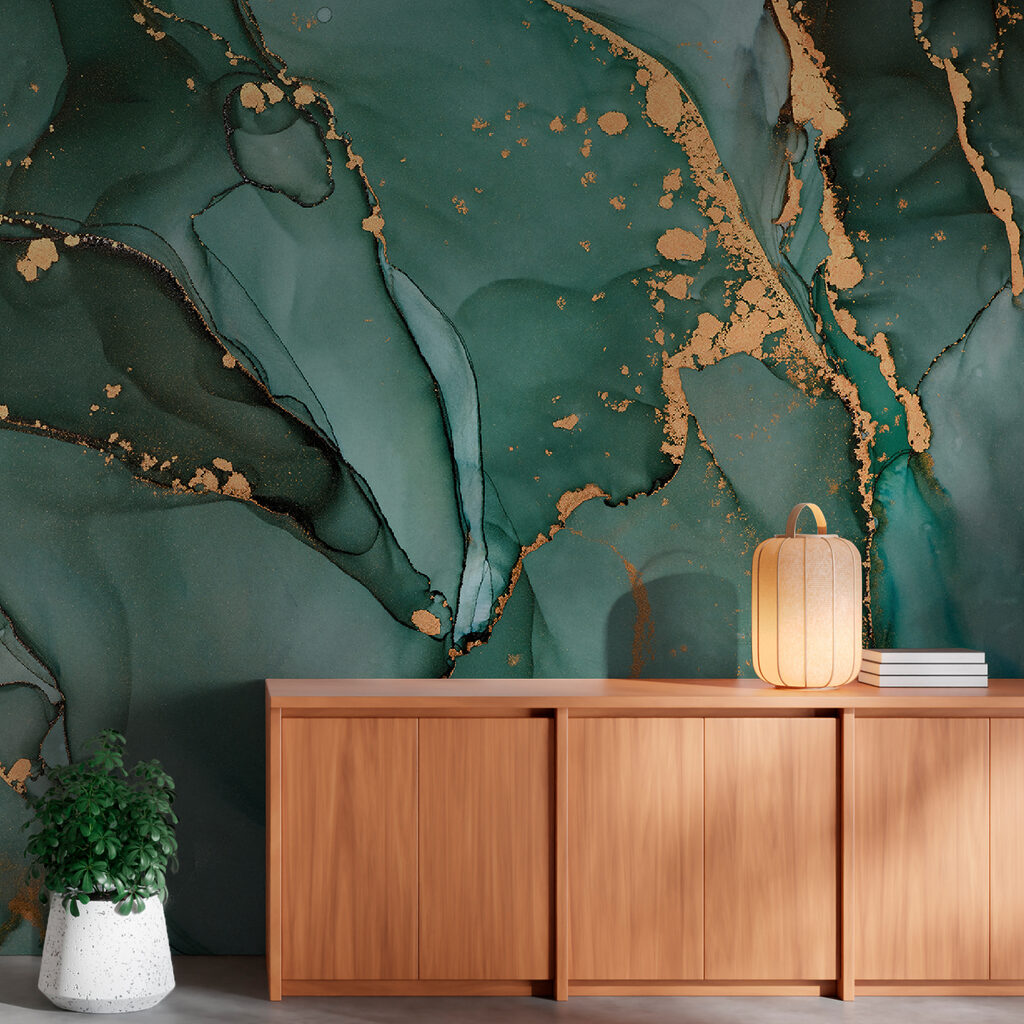 Vloeiende blauwgroene patronen met kleuraccenten — interieur 6