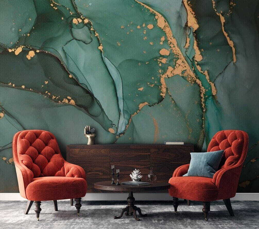 Vloeiende blauwgroene patronen met kleuraccenten — interieur 5