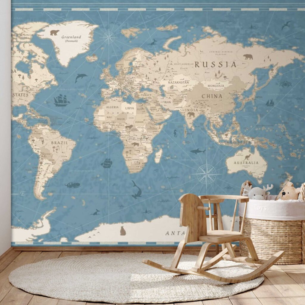 Kaart van de wereld in een interieur