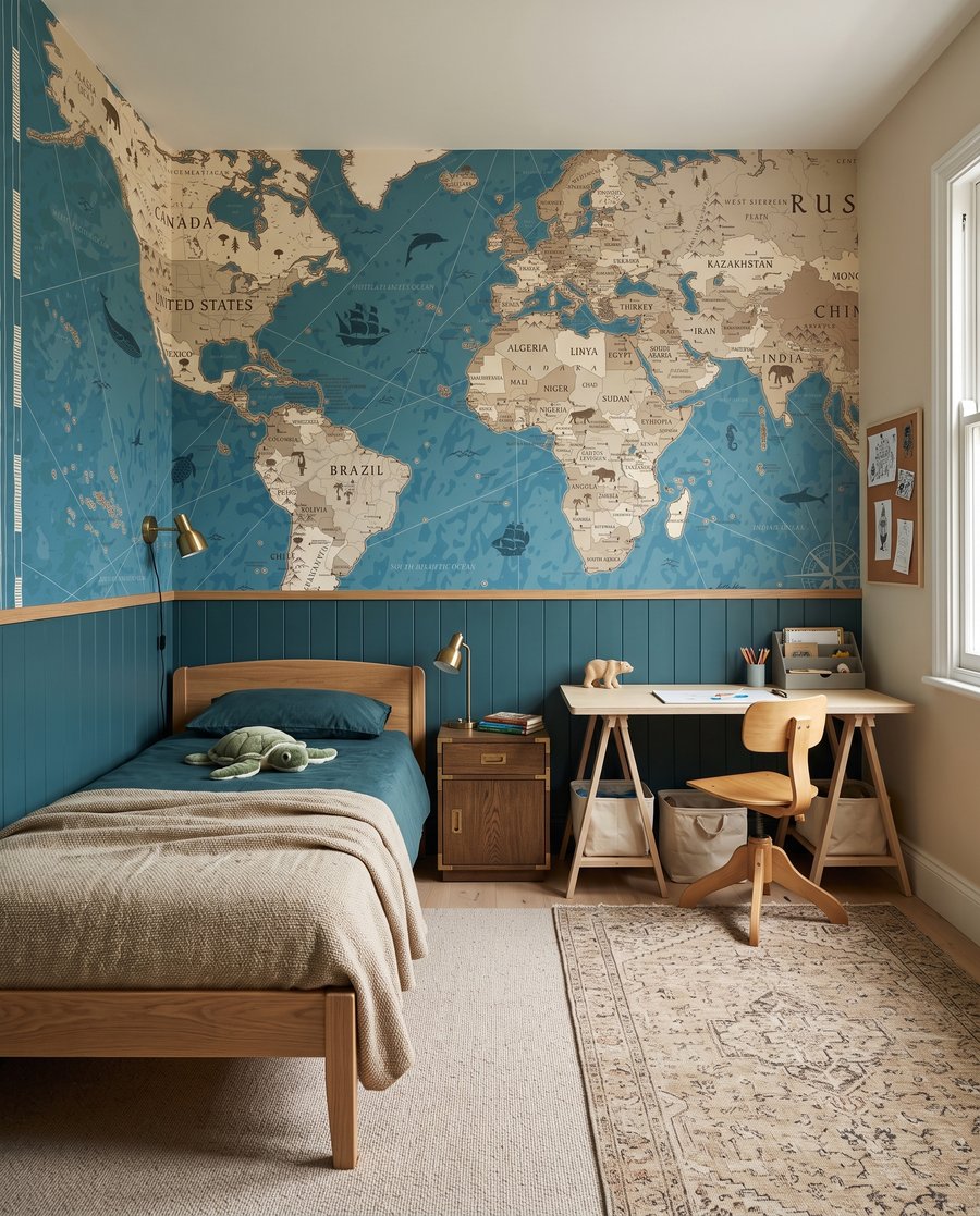 De wereld in kaart in een interieur