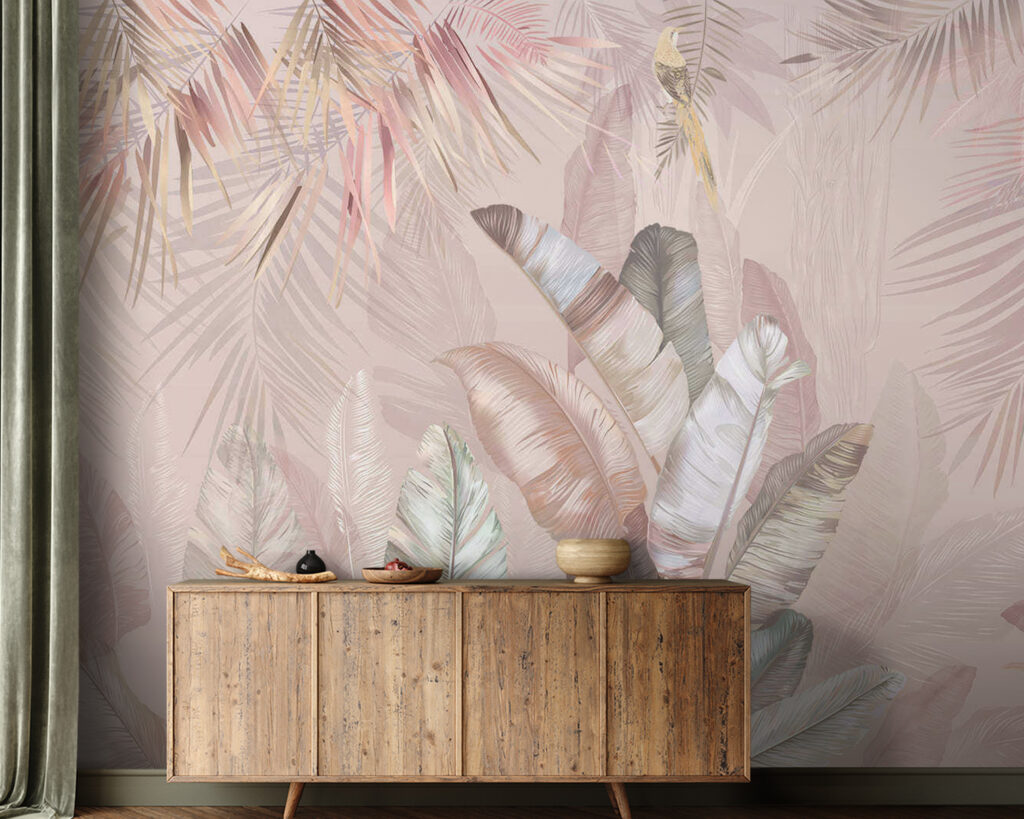 Tropische bladeren in zachte pasteltinten — interieur 2