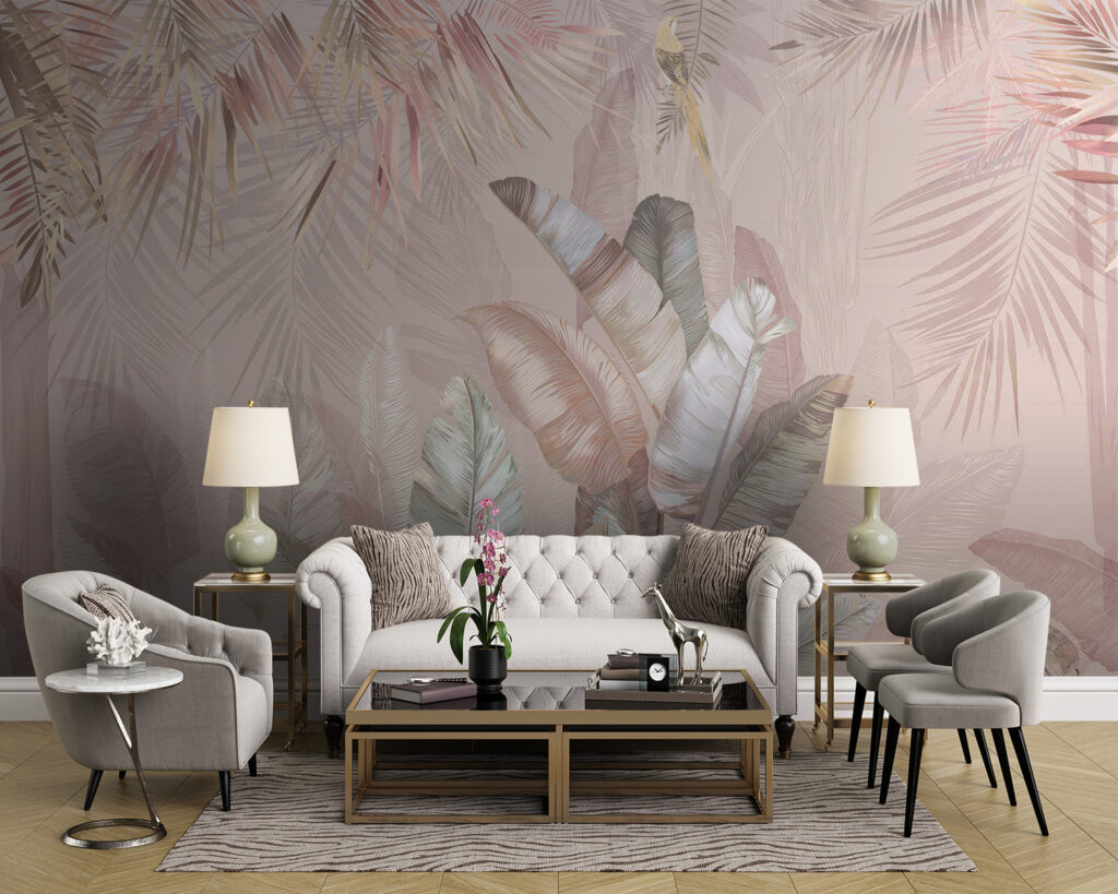 Tropische bladeren in zachte pasteltinten — interieur 3