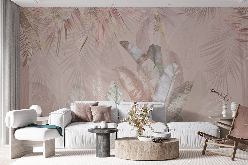 Tropische bladeren in zachte pasteltinten — interieur 6