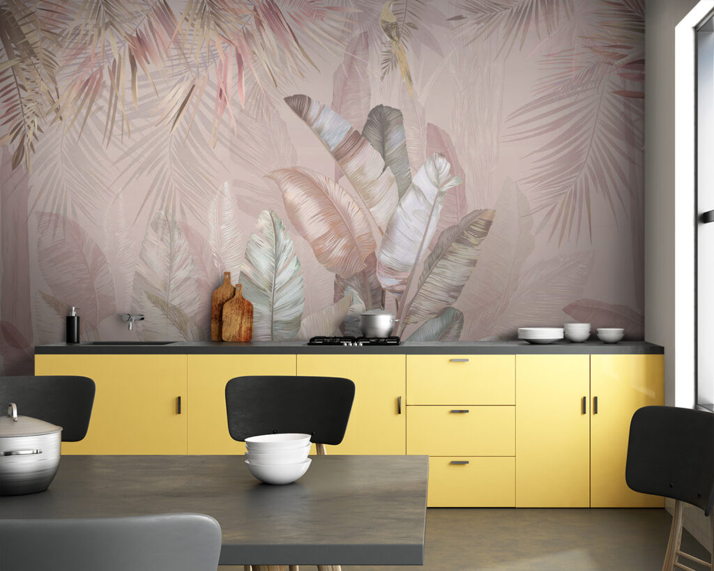 Tropische bladeren in zachte pasteltinten — interieur 1