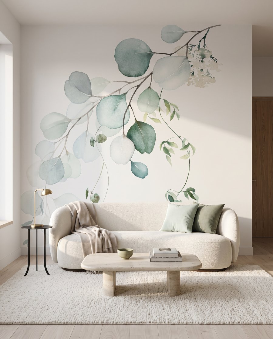 Een twijg in watergroen in een interieur