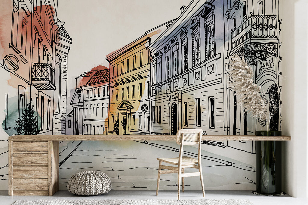 Tekening van een straat met gebouwen — interieur 3