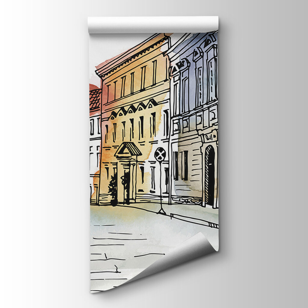 Tekening van een straat met gebouwen — productweergave