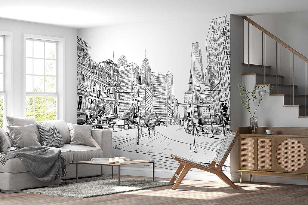 Stadsstraat in zwarte tekenlijnen — interieur 2