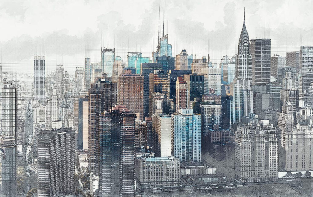 Manhattan achter grijze sluiers — volledig ontwerp