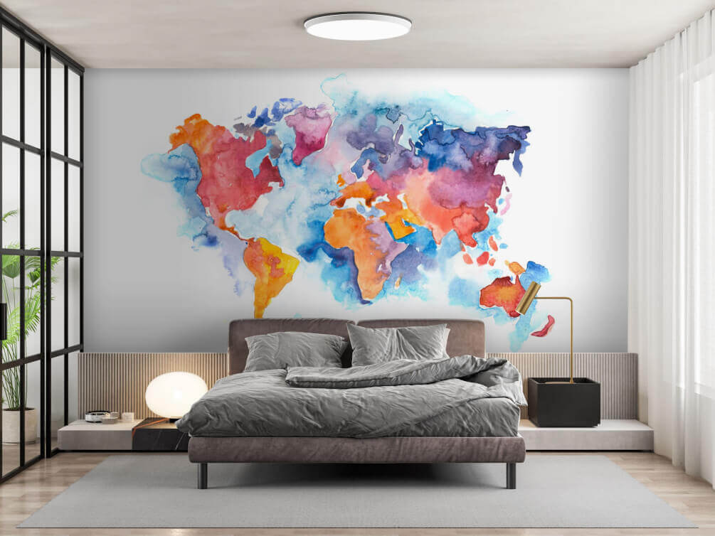 Wereldkaart in felle aquarel — interieur 1