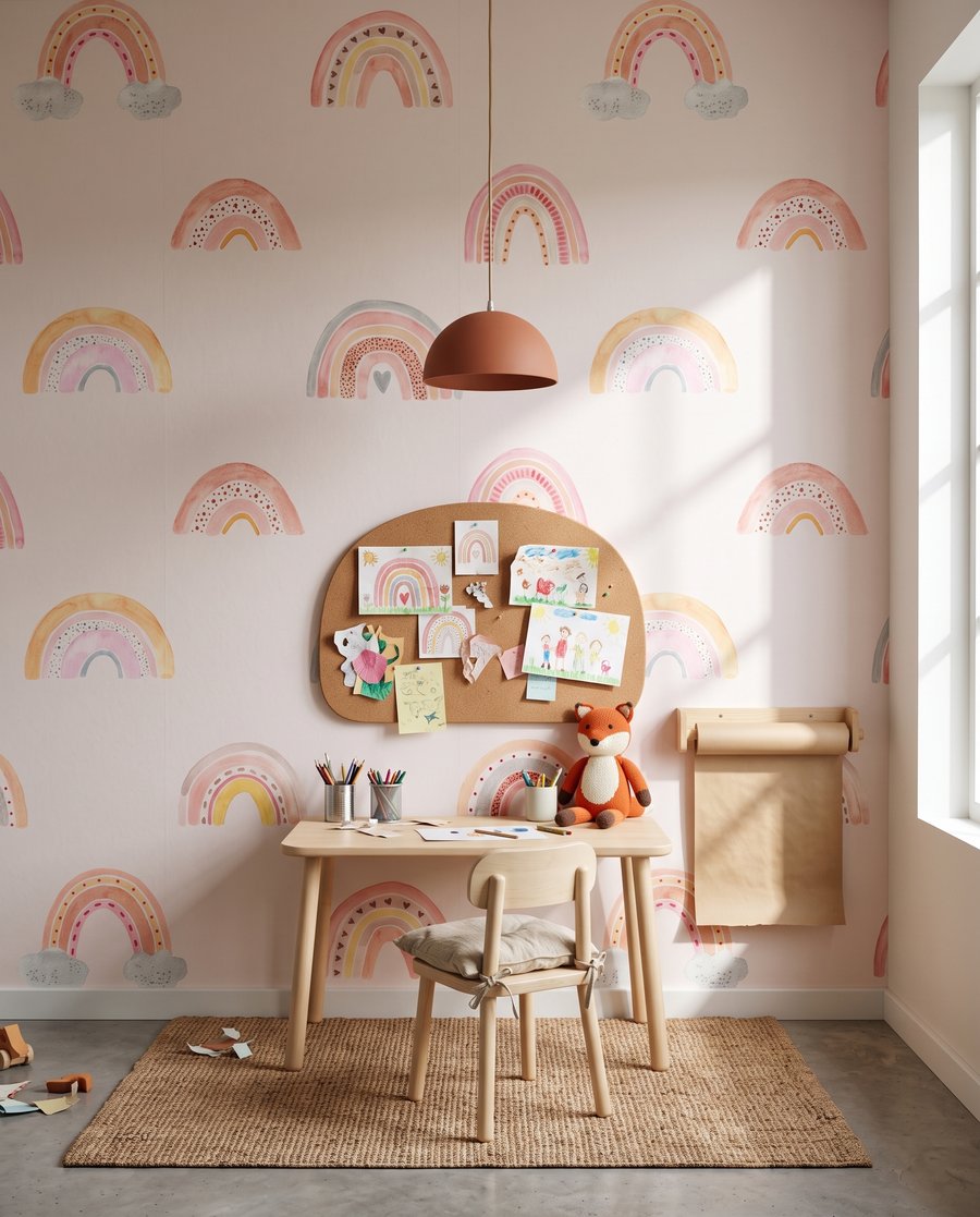 Kleine regenbogen op roze in een interieur