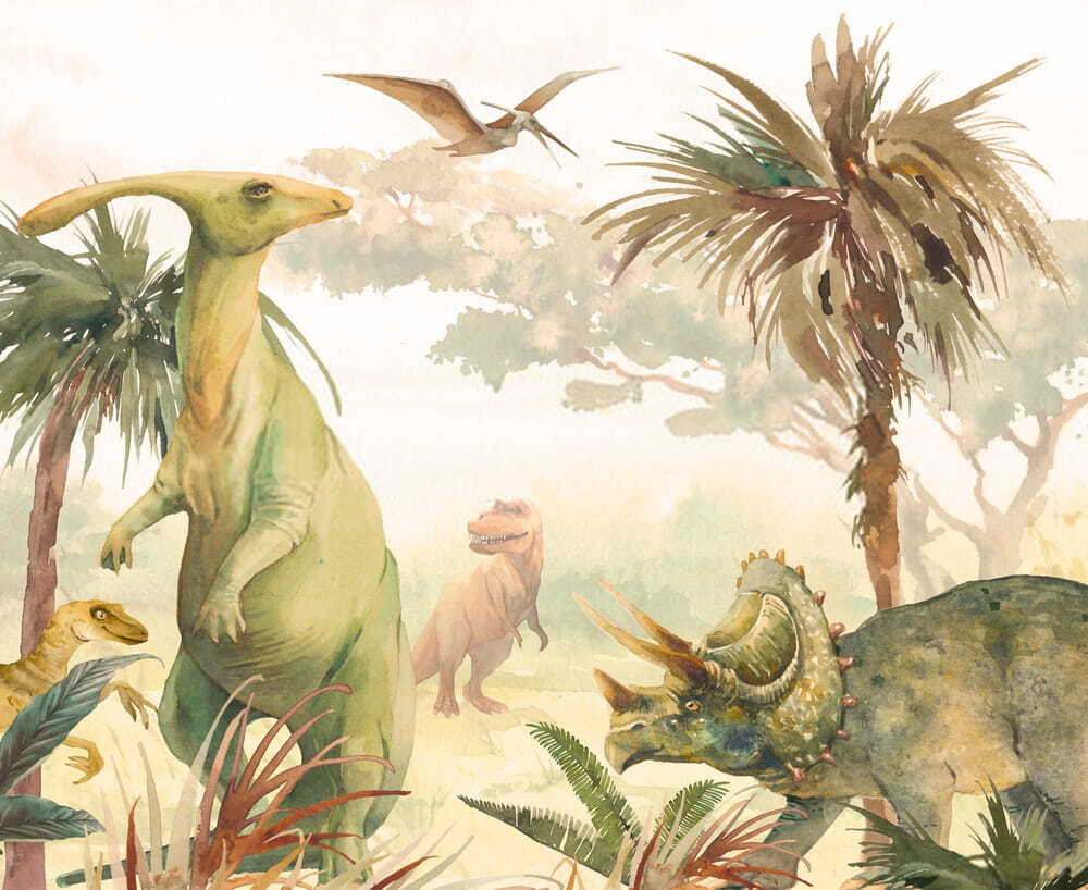 Dinosaurussen in zachte aquarel — volledig ontwerp