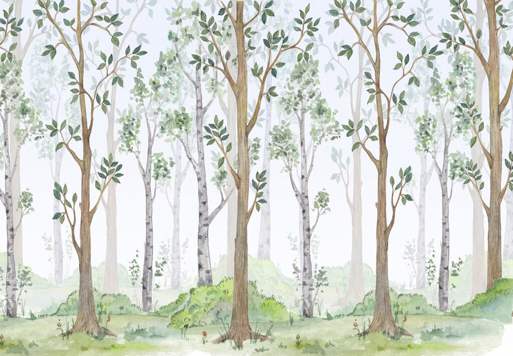 Aquarel van bomen en gras — volledig ontwerp