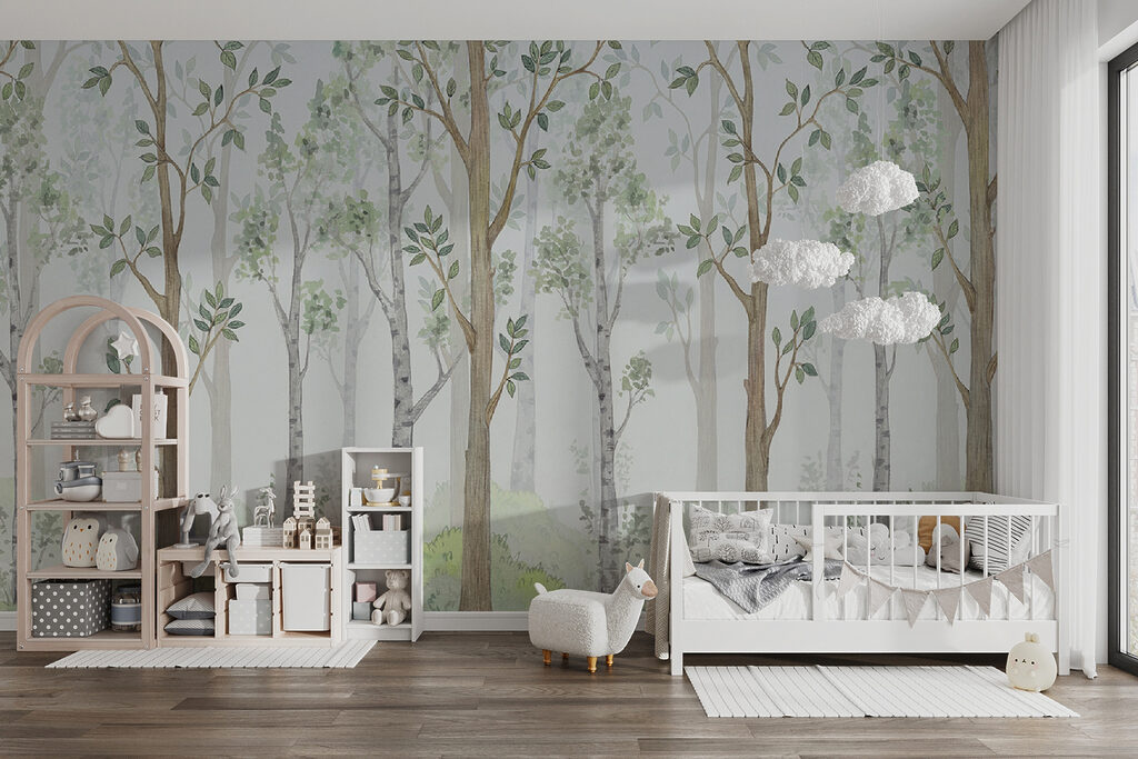 Aquarel van bomen en gras — interieur 2