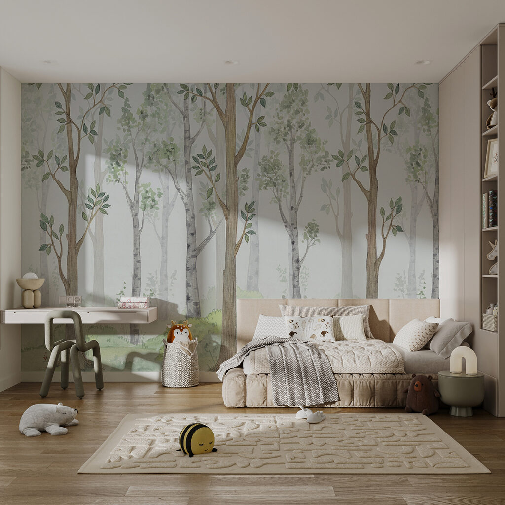 Aquarel van bomen en gras — interieur 3