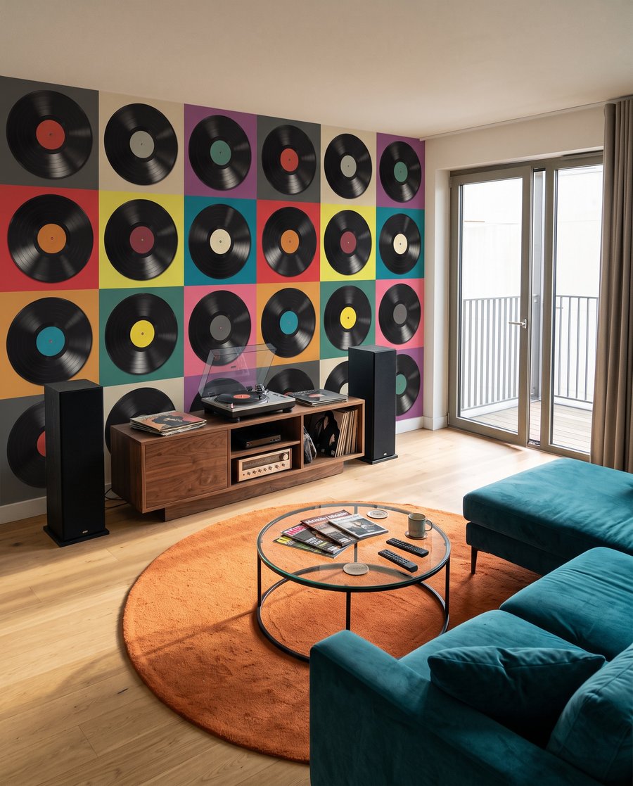 Patroon van zwarte vinylplaten — interieur 2
