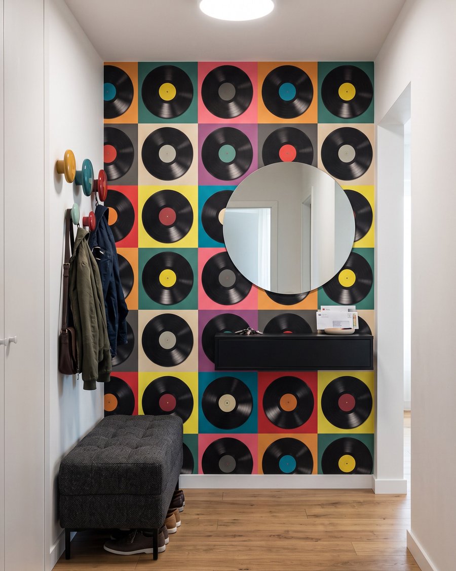 Patroon van zwarte vinylplaten — interieur 4