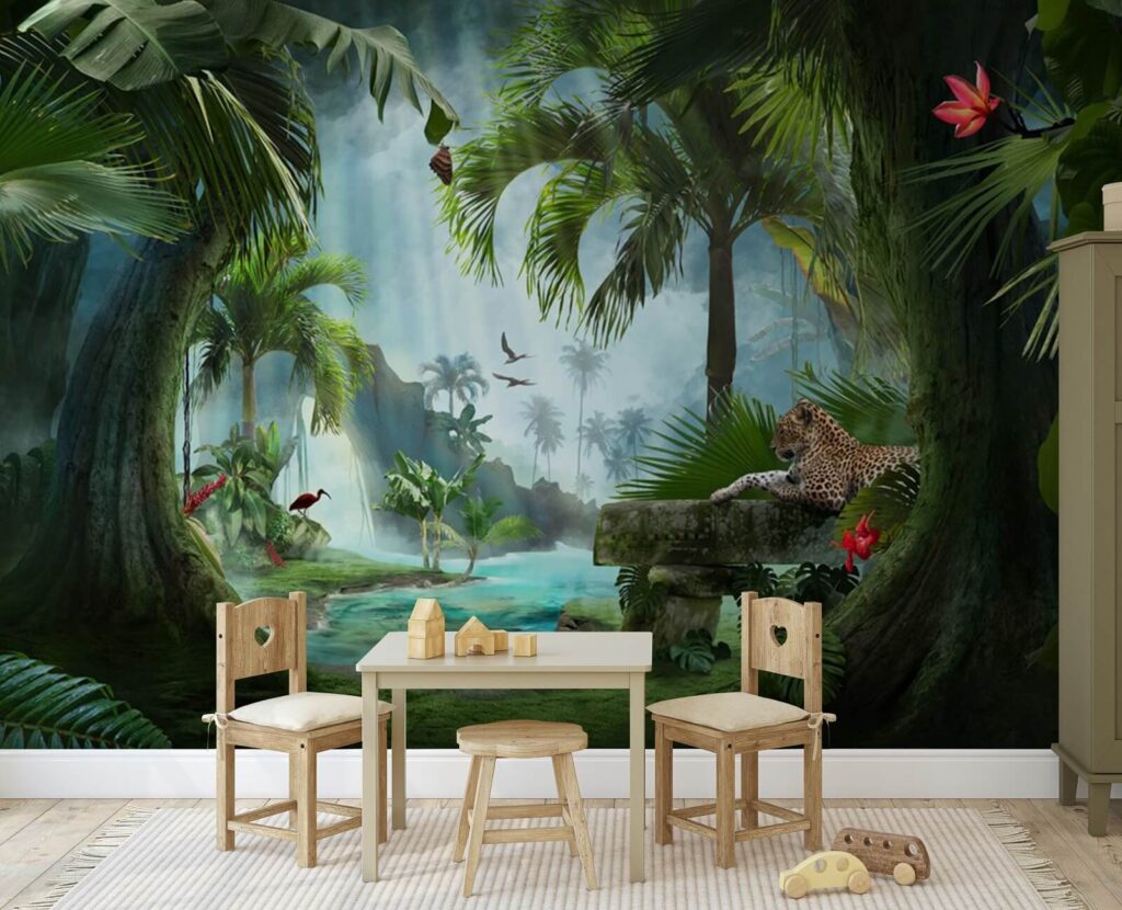 Tropisch dal tussen boomstammen — interieur 1