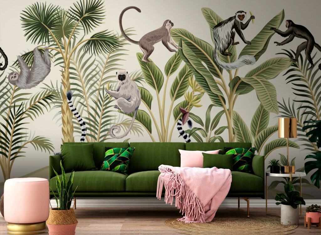 Apen tussen getekende palmen — interieur 1