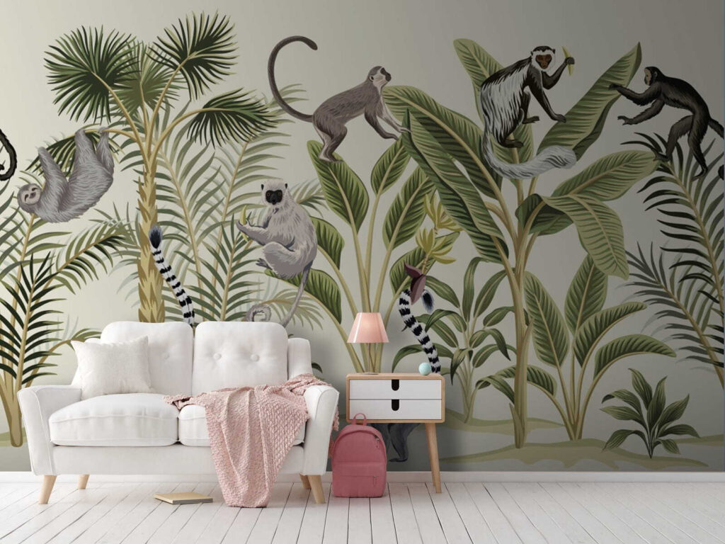 Apen tussen getekende palmen — interieur 2