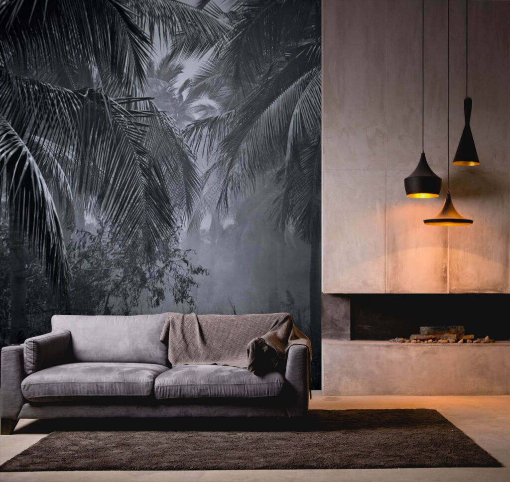 Zwartwit junglepad in nevel — interieur 1