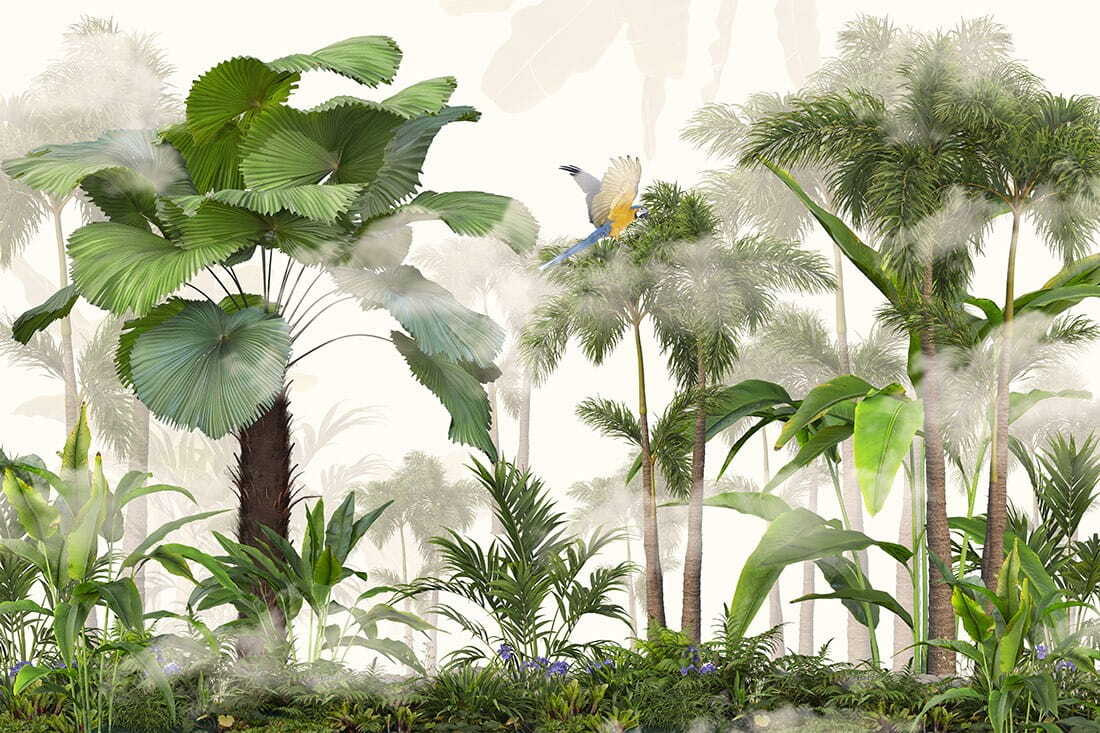 Groene palmen in landschapsprent — volledig ontwerp